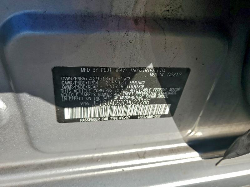 94684585 :رقم المزاد ، JF1GJAC62CH022286 vin ، 2012 Subaru Impreza مزاد بيع