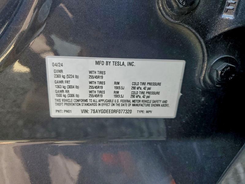 97499795 :رقم المزاد ، 7SAYGDEE0RF077320 vin ، 2024 Tesla Model Y مزاد بيع