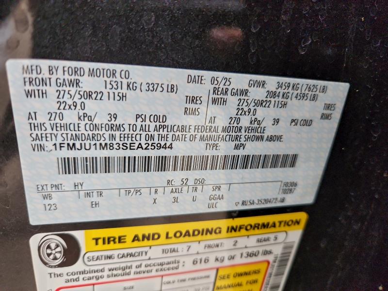 2025 Ford Expedition მანქანა იყიდება აუქციონზე, vin: 1FMJU1M83SEA25944, აუქციონის ნომერი: 96635905