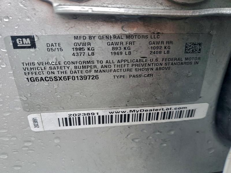 96926925 :رقم المزاد ، 1G6AC5SX6F0139726 vin ، 2015 Cadillac Ats مزاد بيع