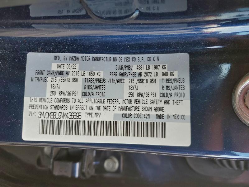 97592625 :رقم المزاد ، 3MVDMBBL9NM436695 vin ، 2022 Mazda Cx-30 مزاد بيع