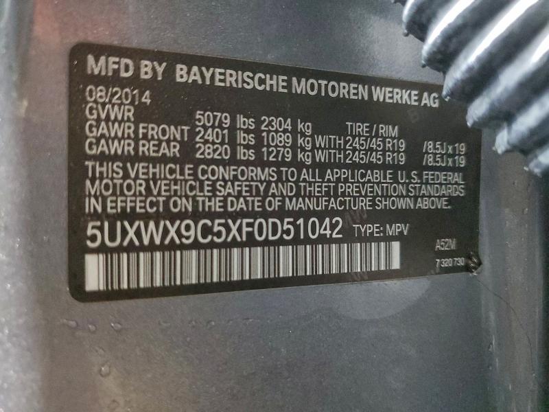 96705345 :رقم المزاد ، 5UXWX9C5XF0D51042 vin ، 2015 Bmw X3 Xdrive مزاد بيع