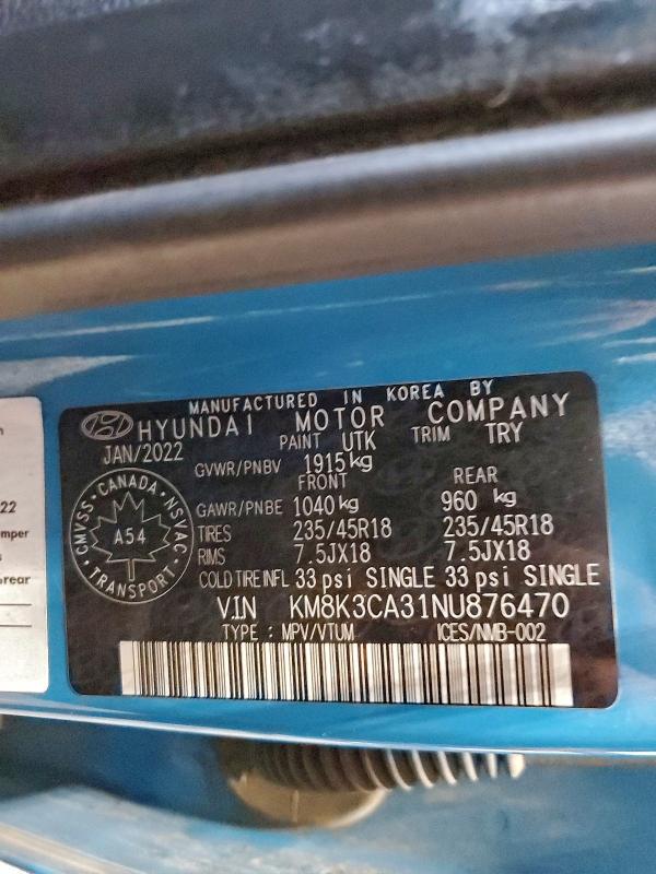 Продажа на аукционе авто 2022 Hyundai Kona, vin: KM8K3CA31NU876470, номер лота: 96749595