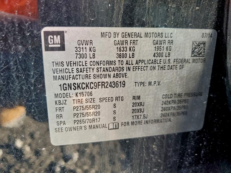 Продаж на аукціоні авто 2015 Chevrolet Tahoe, vin: 1GNSKCKC9FR243619, номер лоту: 95738225