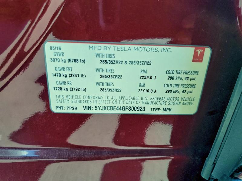 Aukcja sprzedaży 2016 Tesla Model X, vin: 5YJXCBE44GFS00923, numer aukcji: 95835675