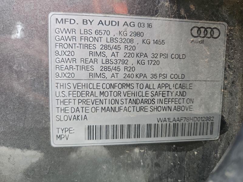 Продажа на аукционе авто 2017 Audi Q7, vin: WA1LAAF78HD012982, номер лота: 95906625