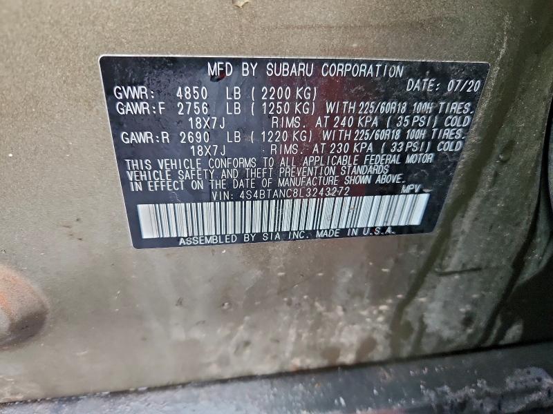Aukcja sprzedaży 2020 Subaru Outback Li, vin: 4S4BTANC8L3243272, numer aukcji: 96411675