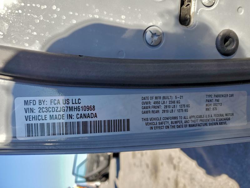 2021 Dodge Challenger მანქანა იყიდება აუქციონზე, vin: 2C3CDZJG7MH610968, აუქციონის ნომერი: 95806845