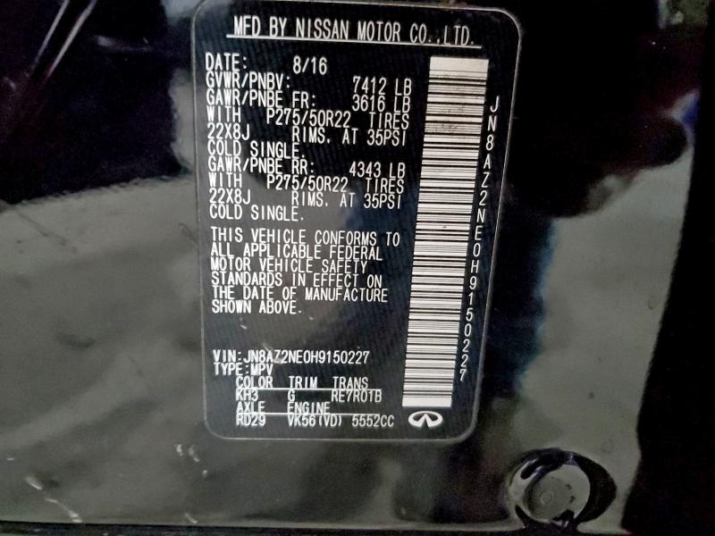 Aukcja sprzedaży 2017 Infiniti Qx80, vin: JN8AZ2NE0H9150227, numer aukcji: 96438395