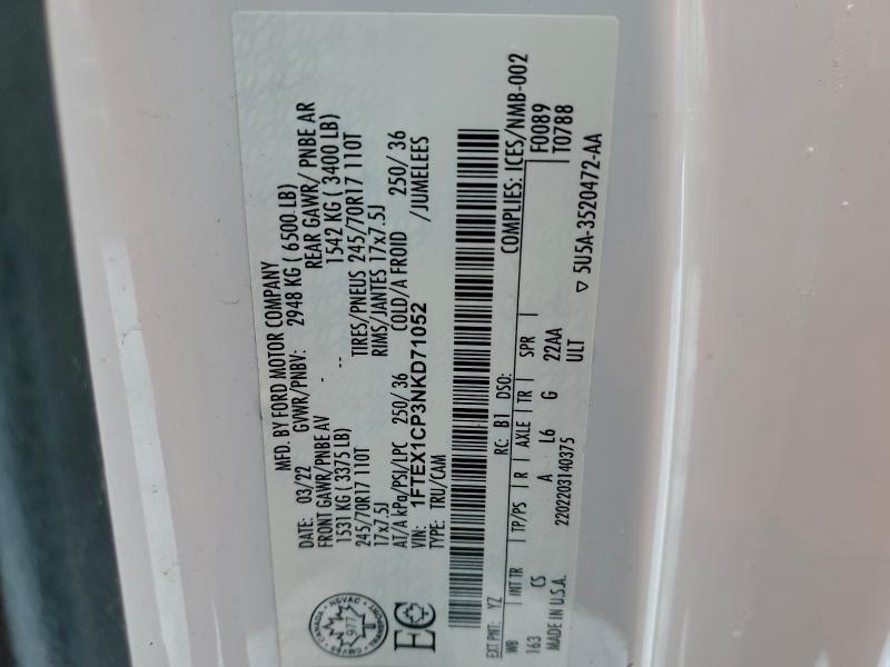 Продажа на аукционе авто 2022 Ford F150 Super, vin: 1FTEX1CP3NKD71052, номер лота: 96368405
