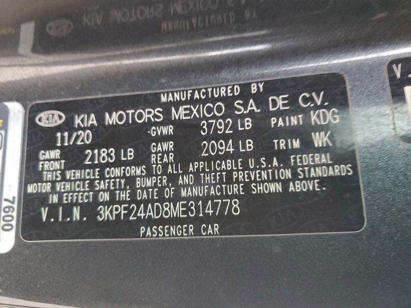 Продажа на аукционе авто 2021 Kia Forte, vin: 3KPF24AD8ME314778, номер лота: 96186535