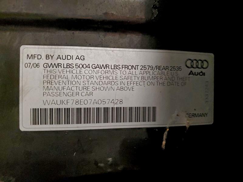 Продаж на аукціоні авто 2007 Audi A4, vin: WAUKF78E07A057428, номер лоту: 95080805