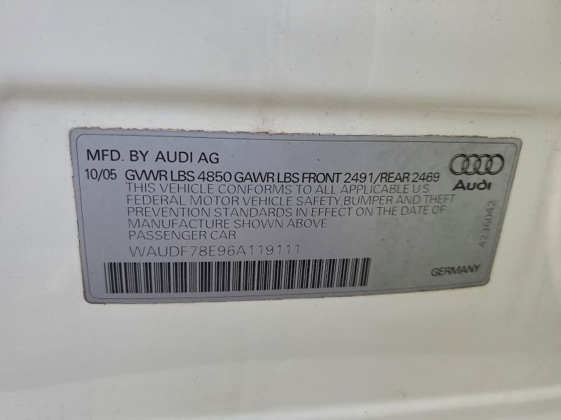 98485075 :رقم المزاد ، WAUDF78E96A119111 vin ، 2006 Audi A4 مزاد بيع