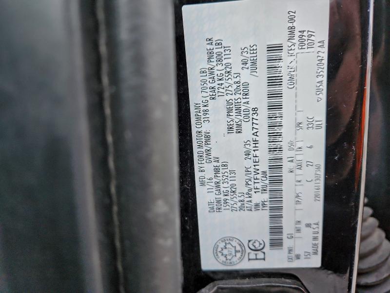 Продаж на аукціоні авто 2017 Ford F150 Super, vin: 1FTFW1EF1HFA77738, номер лоту: 96882025