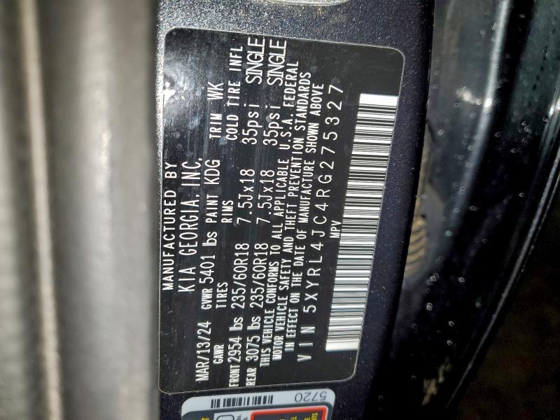 96647105 :رقم المزاد ، 5XYRL4JC4RG275327 vin ، 2024 Kia Sorento S مزاد بيع