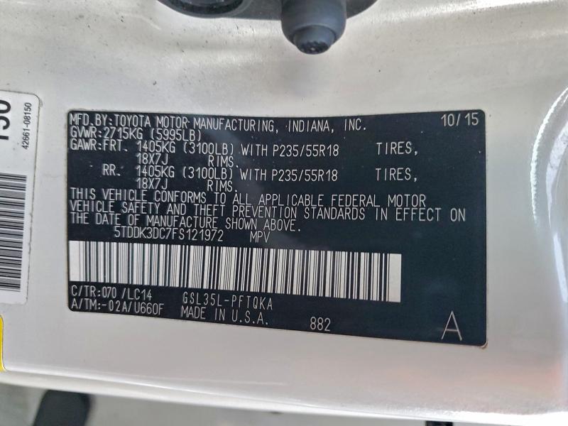Aukcja sprzedaży 2015 Toyota Sienna, vin: 5TDDK3DC7FS121972, numer aukcji: 97751705