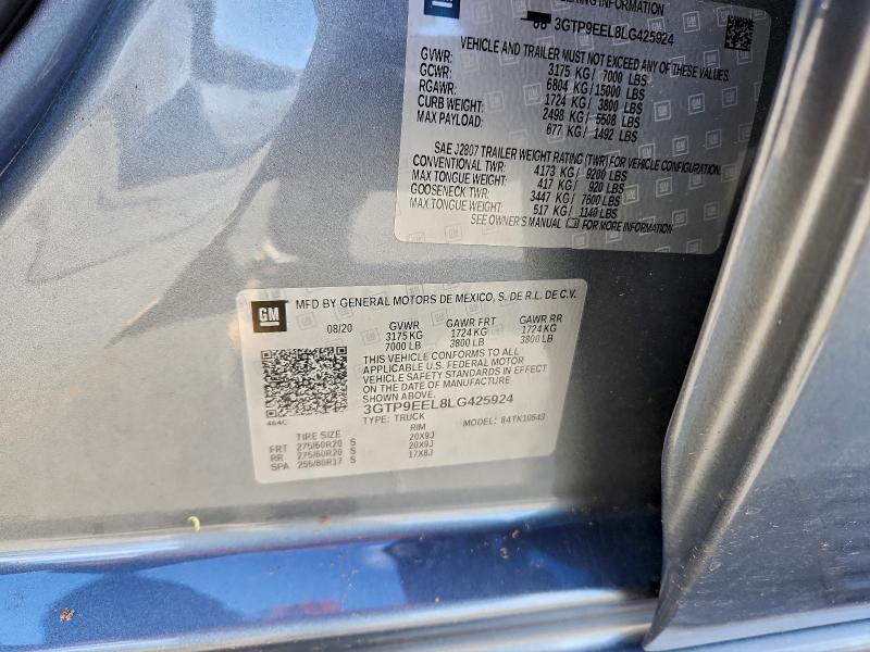 Aukcja sprzedaży 2020 Gmc Sierra, vin: 3GTP9EEL8LG425924, numer aukcji: 95332125