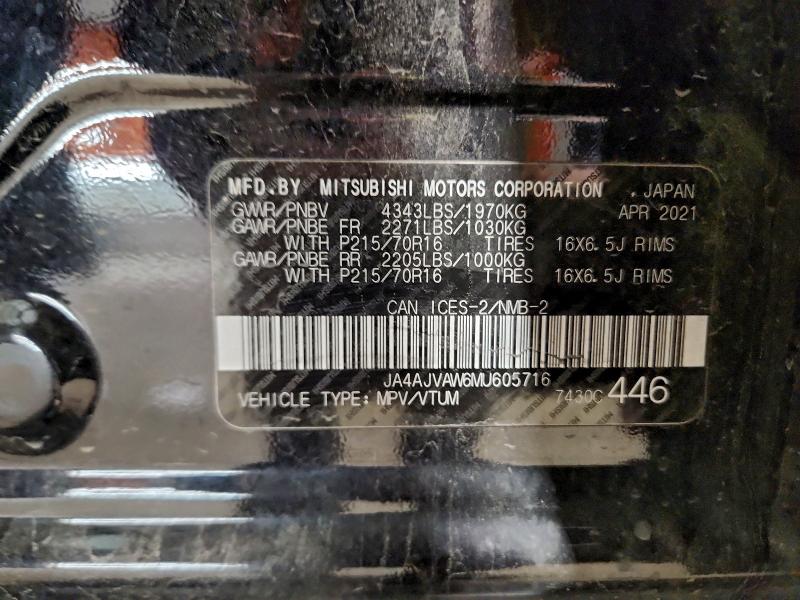 95247165 :رقم المزاد ، JA4AJVAW6MU605716 vin ، 2021 Mitsubishi Rvr مزاد بيع