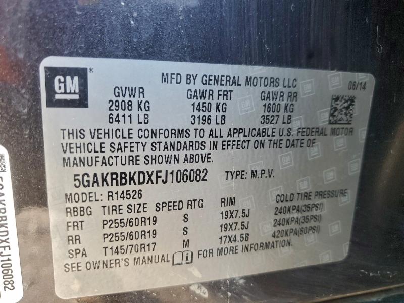 2015 Buick Enclave მანქანა იყიდება აუქციონზე, vin: 5GAKRBKDXFJ106082, აუქციონის ნომერი: 94100595