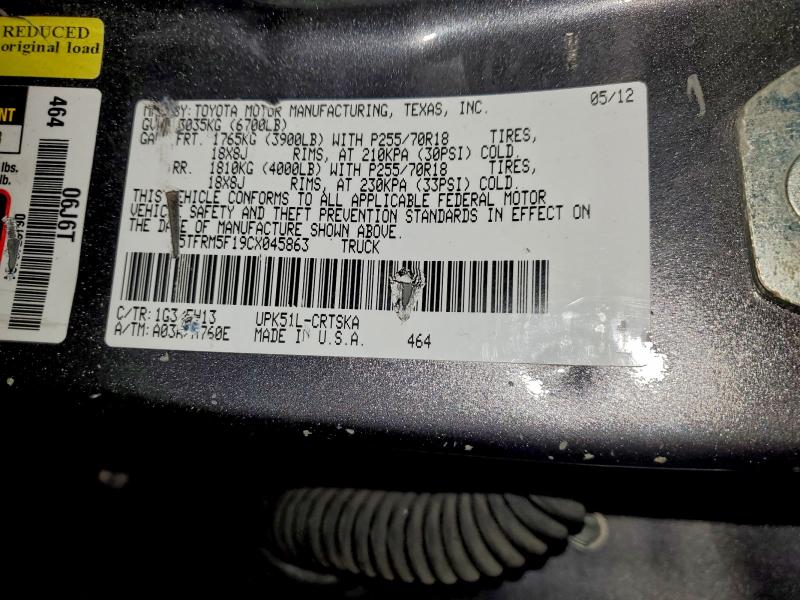 2012 Toyota Tundra მანქანა იყიდება აუქციონზე, vin: 5TFRM5F19CX045863, აუქციონის ნომერი: 79856055