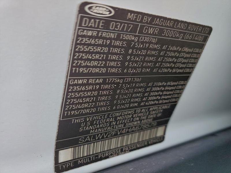 Продажа на аукционе авто 2017 Land Rover Range Rove, vin: SALWV2FV4HA678579, номер лота: 97430945