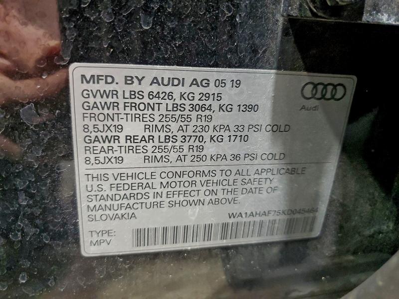 Aukcja sprzedaży 2019 Audi Q7, vin: WA1AHAF75KD045464, numer aukcji: 96587215