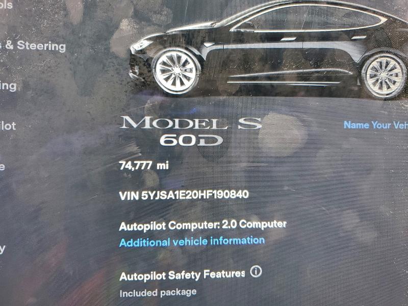 2017 Tesla Model S მანქანა იყიდება აუქციონზე, vin: 5YJSA1E20HF190840, აუქციონის ნომერი: 94758695