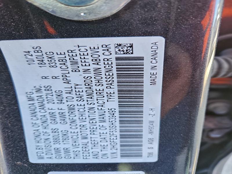96697655 :رقم المزاد ، 2HGFE2F53SH539495 vin ، 2025 Honda Civic Spor مزاد بيع
