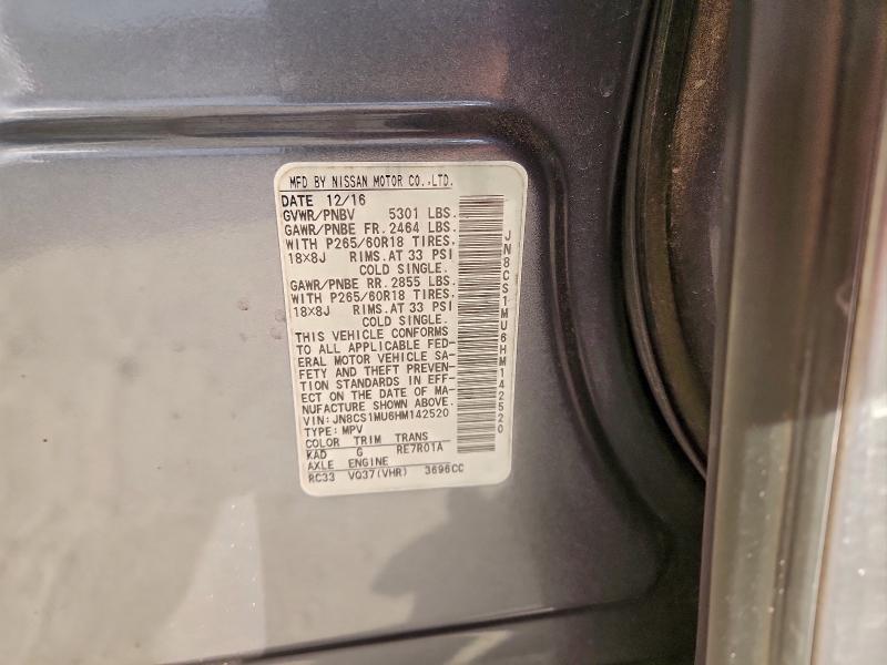 Aukcja sprzedaży 2017 Infiniti Qx70, vin: JN8CS1MU6HM142520, numer aukcji: 94149315