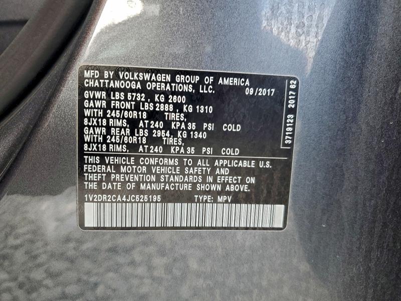 97238105 :رقم المزاد ، 1V2DR2CA4JC525195 vin ، 2018 Volkswagen Atlas مزاد بيع