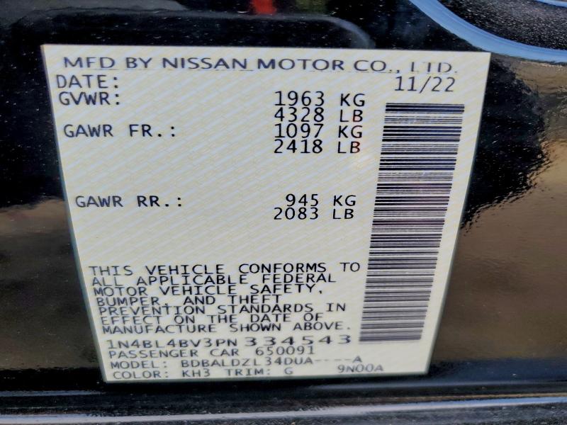 Продажа на аукционе авто 2023 Nissan Altima, vin: 1N4BL4BV3PN334543, номер лота: 96290635