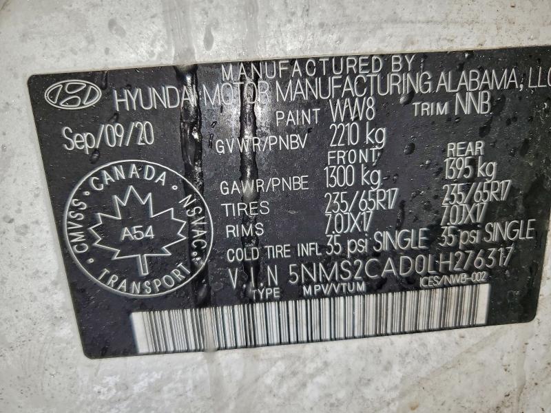 2020 Hyundai Santa Fe მანქანა იყიდება აუქციონზე, vin: 5NMS2CAD0LH276317, აუქციონის ნომერი: 97247735