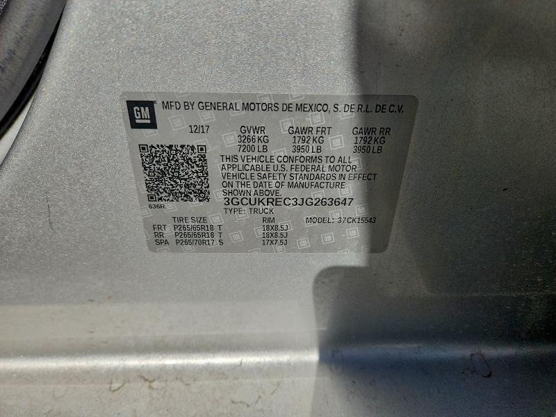 2018 Chevrolet Silverado მანქანა იყიდება აუქციონზე, vin: 3GCUKREC3JG263647, აუქციონის ნომერი: 97048415
