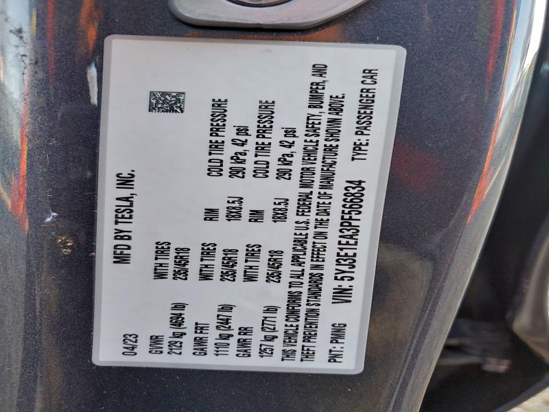 Aukcja sprzedaży 2023 Tesla Model 3, vin: 5YJ3E1EA3PF566834, numer aukcji: 94730085