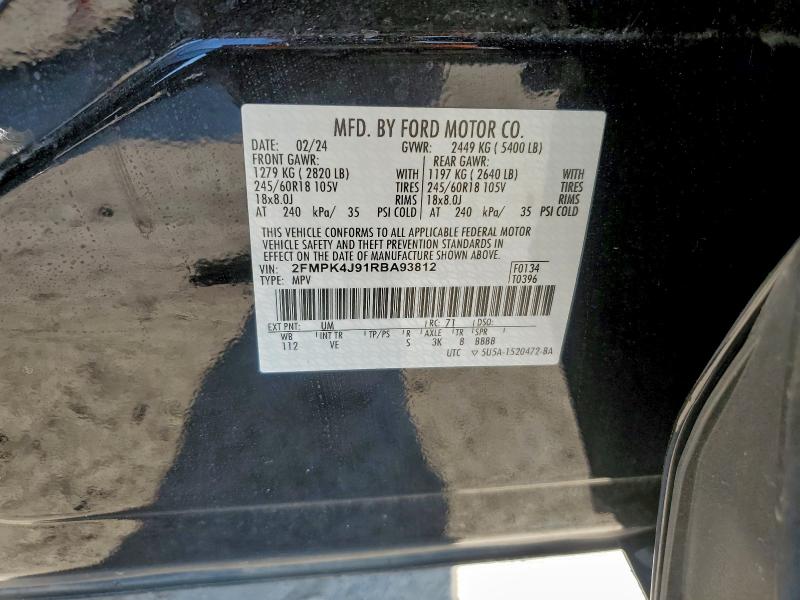 96350925 :رقم المزاد ، 2FMPK4J91RBA93812 vin ، 2024 Ford Edge Sel مزاد بيع
