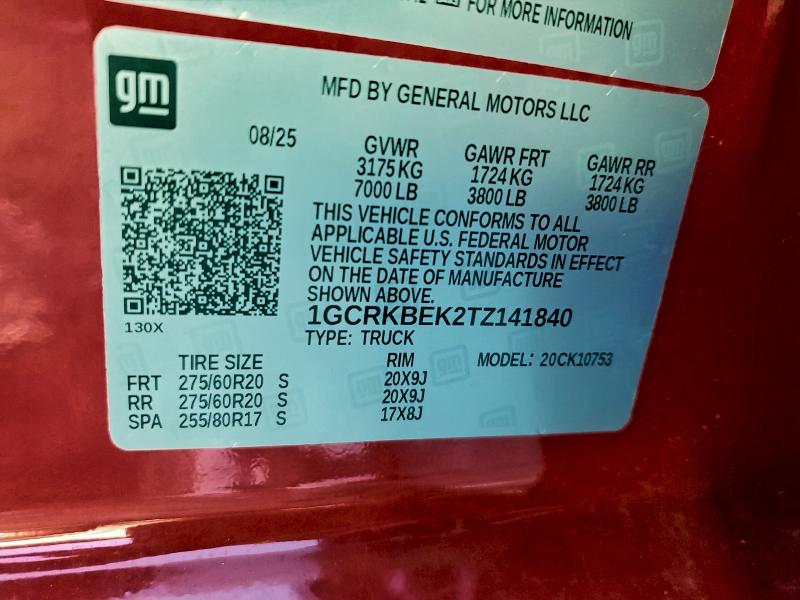 94258855 :رقم المزاد ، 1GCRKBEK2TZ141840 vin ، 2026 Chevrolet Silverado مزاد بيع