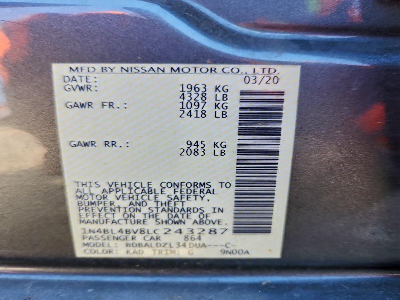 Продажа на аукционе авто 2020 Nissan Altima, vin: 1N4BL4BV8LC243287, номер лота: 95031165