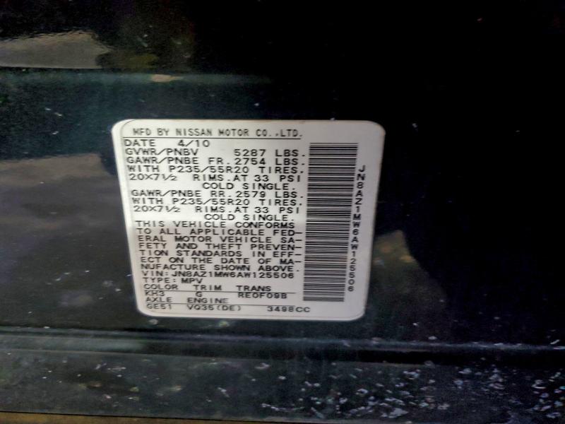 97445385 :رقم المزاد ، JN8AZ1MW6AW125506 vin ، 2010 Nissan Murano مزاد بيع