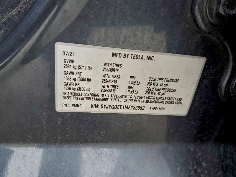 97030755 :رقم المزاد ، 5YJYGDEE1MF232852 vin ، 2021 Tesla Model Y مزاد بيع