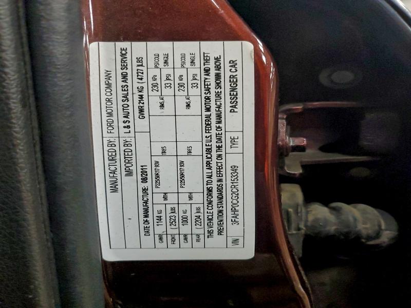 Aukcja sprzedaży 2012 Ford Fusion, vin: 3FAHP0CG2CR153349, numer aukcji: 95675825