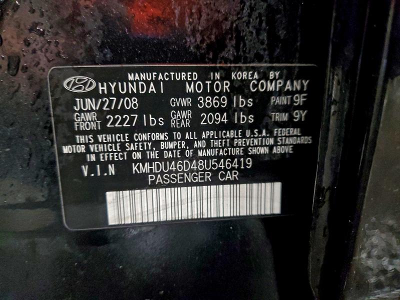 Auction sale of the 2008 Hyundai Elantra, vin: KMHDU46D48U546419, lot number: 94950155