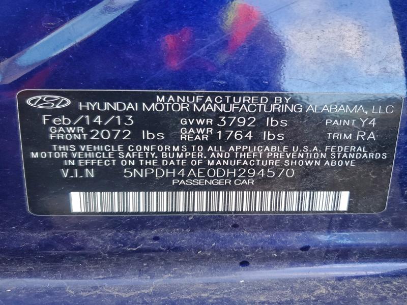 2013 Hyundai Elantra მანქანა იყიდება აუქციონზე, vin: 5NPDH4AE0DH294570, აუქციონის ნომერი: 98084345