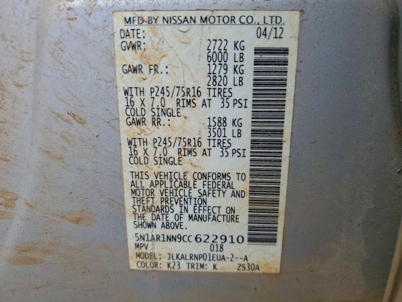 Auction sale of the 2012 Nissan Pathfinder, vin: 5N1AR1NN9CC622910, lot number: 74715275