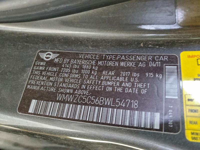Продажа на аукционе авто 2011 Mini Cooper, vin: WMWZC5C56BWL54718, номер лота: 96543365