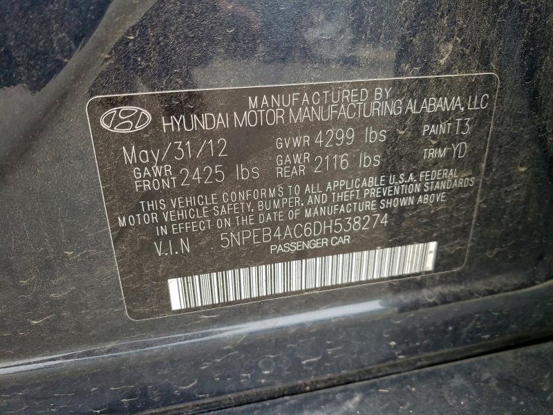 97448785 :رقم المزاد ، 5NPEB4AC6DH538274 vin ، 2013 Hyundai Sonata Gls مزاد بيع