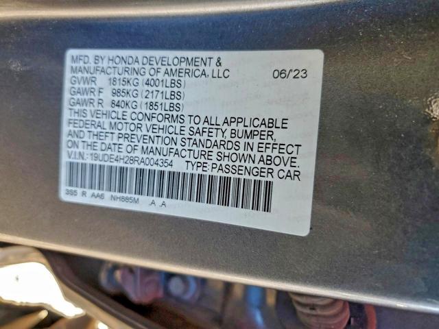 Auction sale of the 2024 Acura Integra, vin: 19UDE4H28RA004354, lot number: 96818495