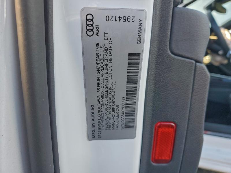Продаж на аукціоні авто 2023 Audi A4, vin: WAUDAAF40PN001478, номер лоту: 97527265