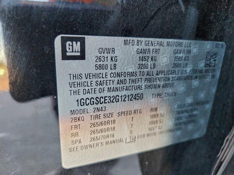 95197705 :رقم المزاد ، 1GCGSCE32G1212450 vin ، 2016 Chevrolet Colorado L مزاد بيع