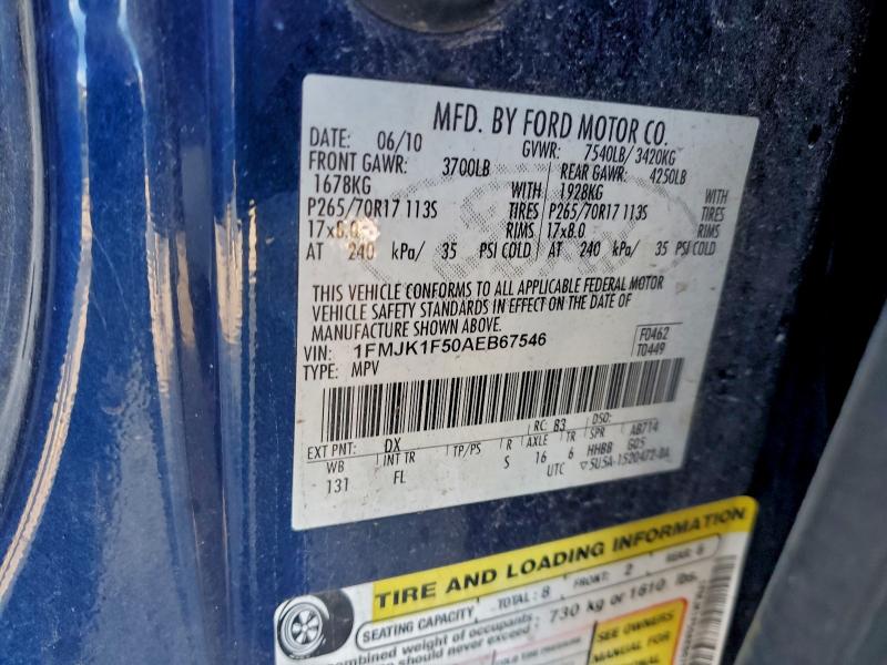 2010 Ford Expedition მანქანა იყიდება აუქციონზე, vin: 1FMJK1F50AEB67546, აუქციონის ნომერი: 95448915