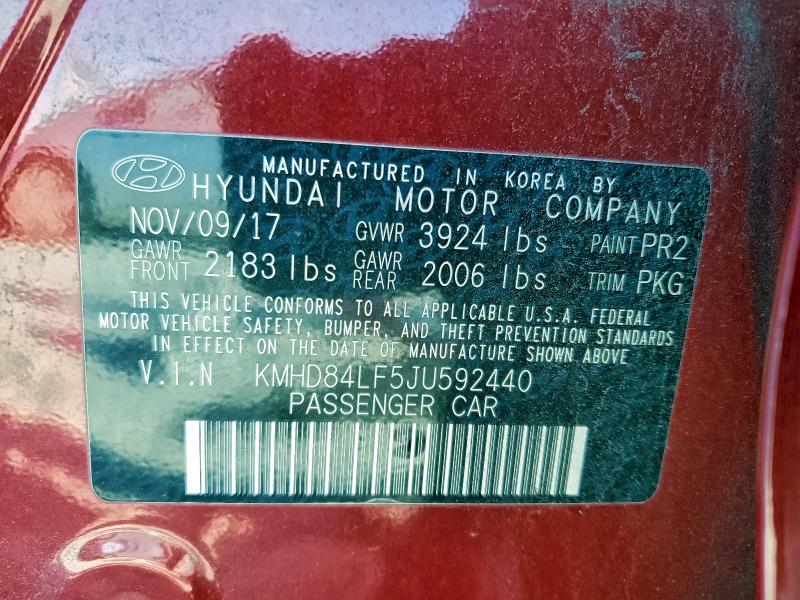 99166855 :رقم المزاد ، KMHD84LF5JU592440 vin ، 2018 Hyundai Elantra Se مزاد بيع
